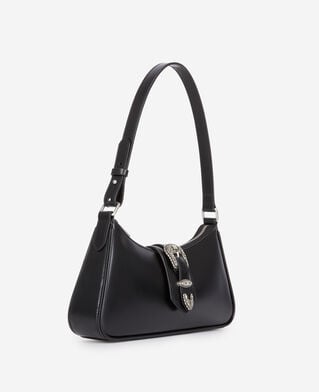 The Kooples F BLACK black glazed leather joe bag with western buckle