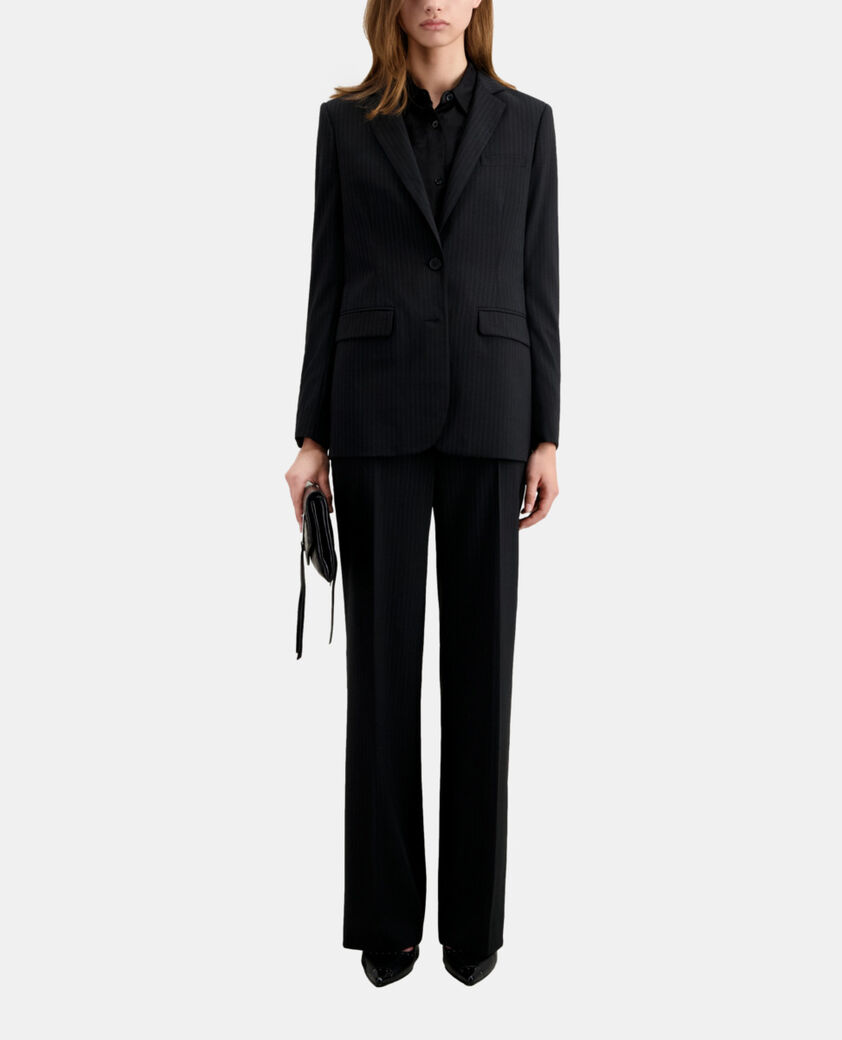 The Kooples WOMEN BLACK WHITE black striped wool-blend suit jacket