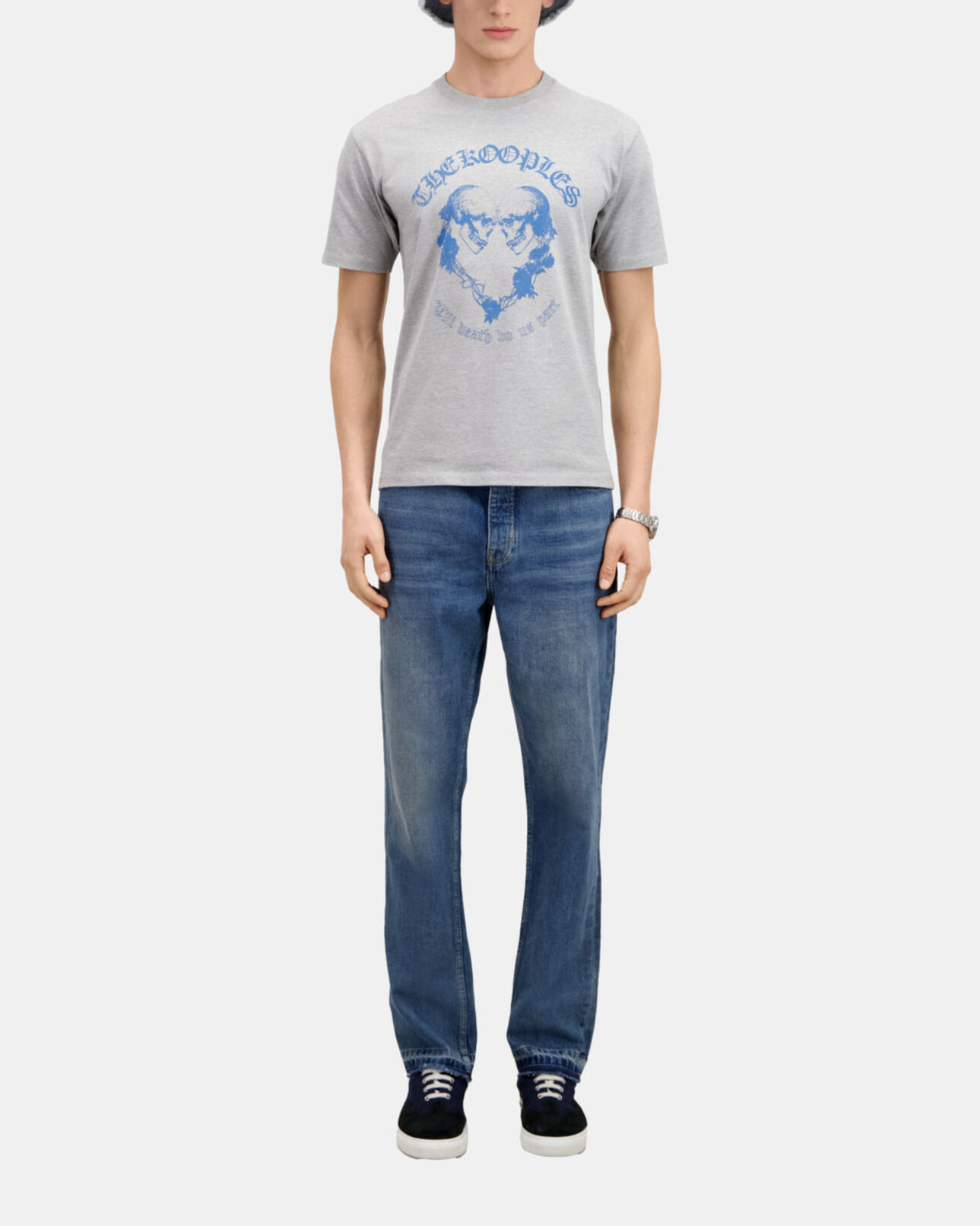 The Kooples MEN GREY MELANGE light grey t-shirt with skull heart serigraphy
