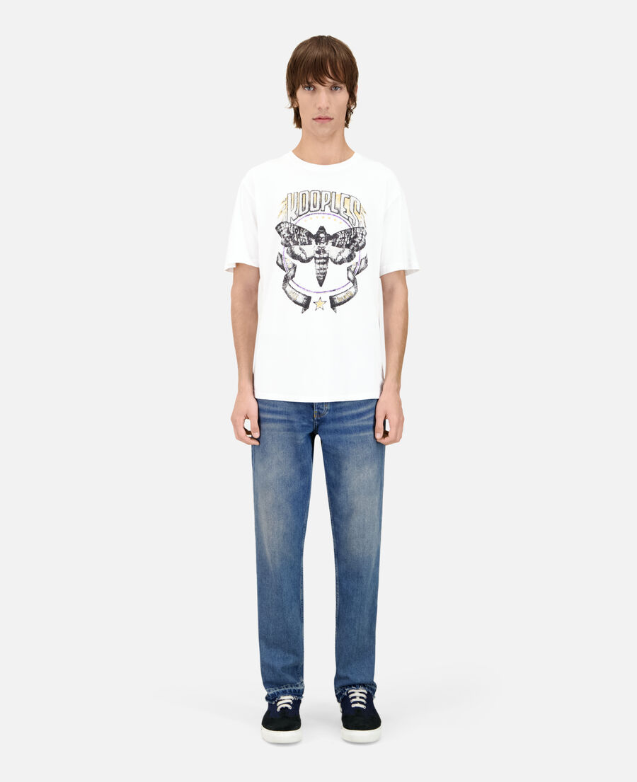 white t-shirt with skull butterfly serigraphy