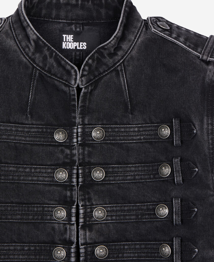 The Kooples DAMEN BLACK WASHED graue jeansjacke im offiziersstil
