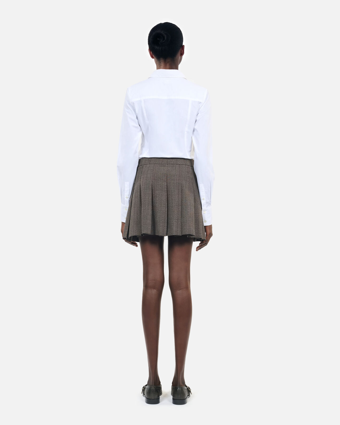 The Kooples WOMEN BROWN short prince of wales skirt in brown wool