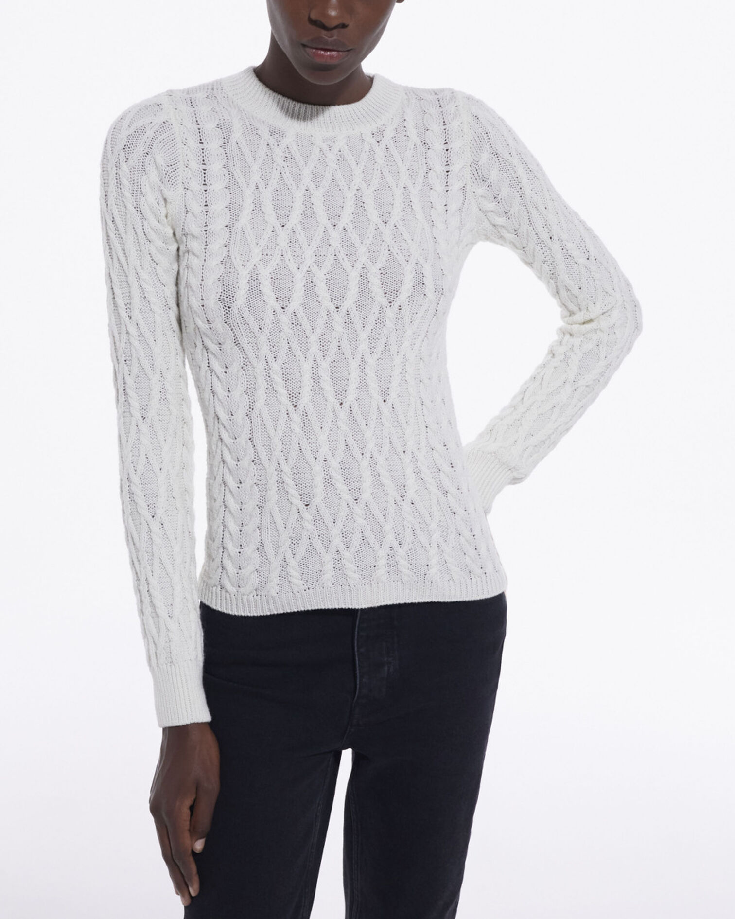 Ecru wool sweater, WHITE, hi-res image number null