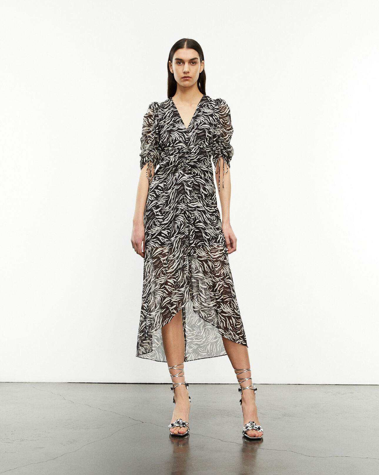 The Kooples WOMEN BLACK WHITE long black and white zebra-print dress
