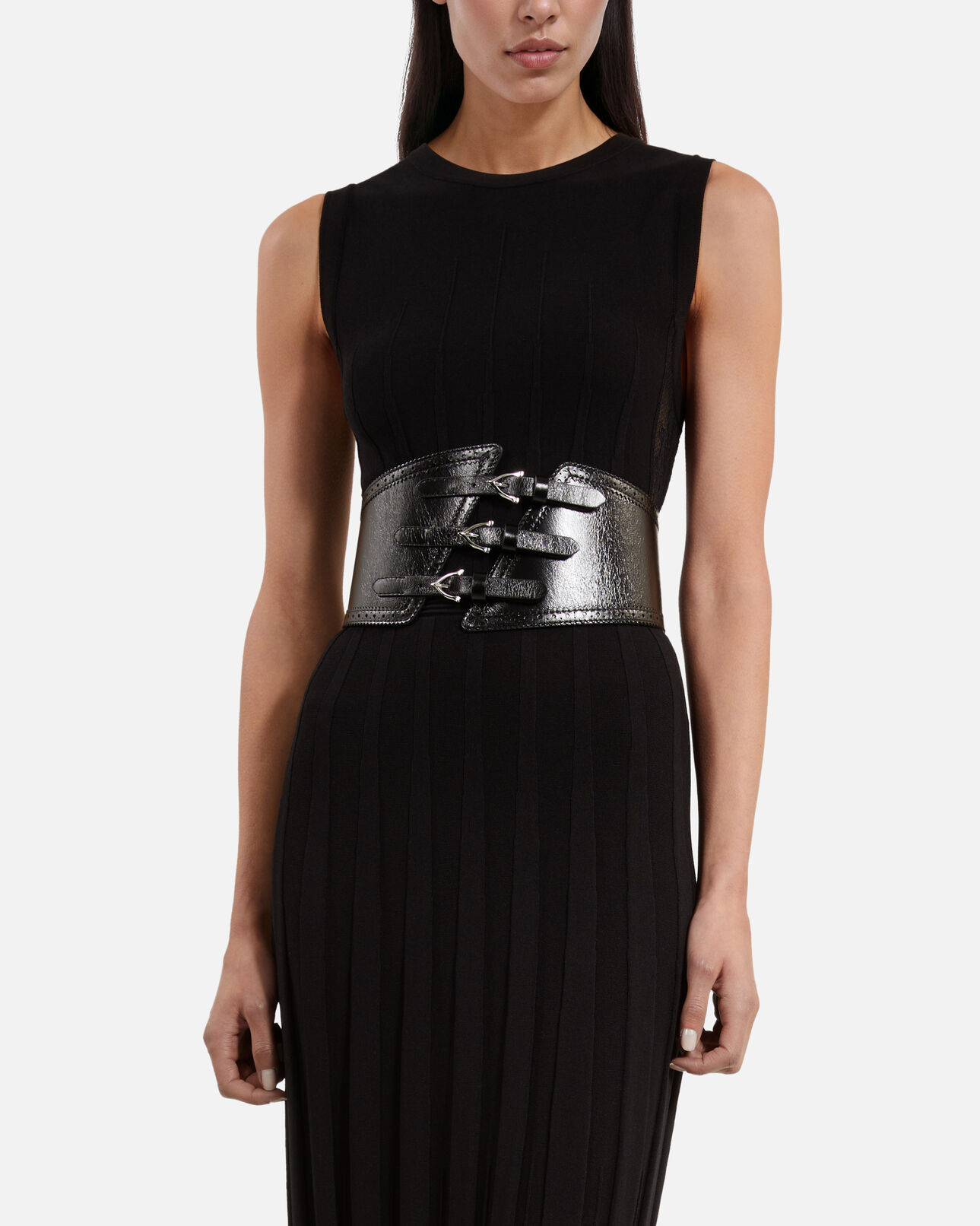 The Kooples WOMEN BLACK corset belt in black leather with buckles