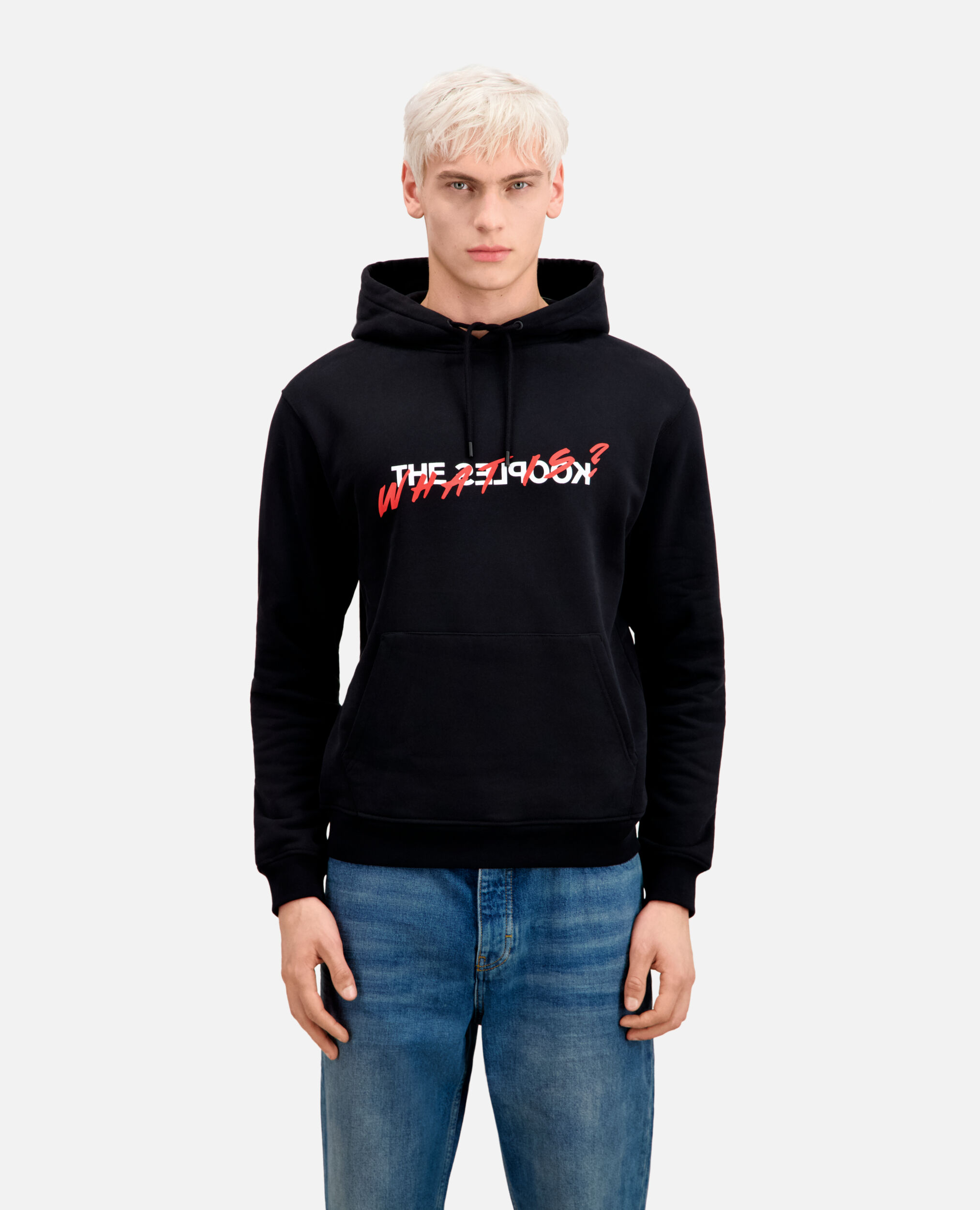Herren Schwarzes Sweatshirt mit What is-Siebdruck, BLACK, hi-res image number null
