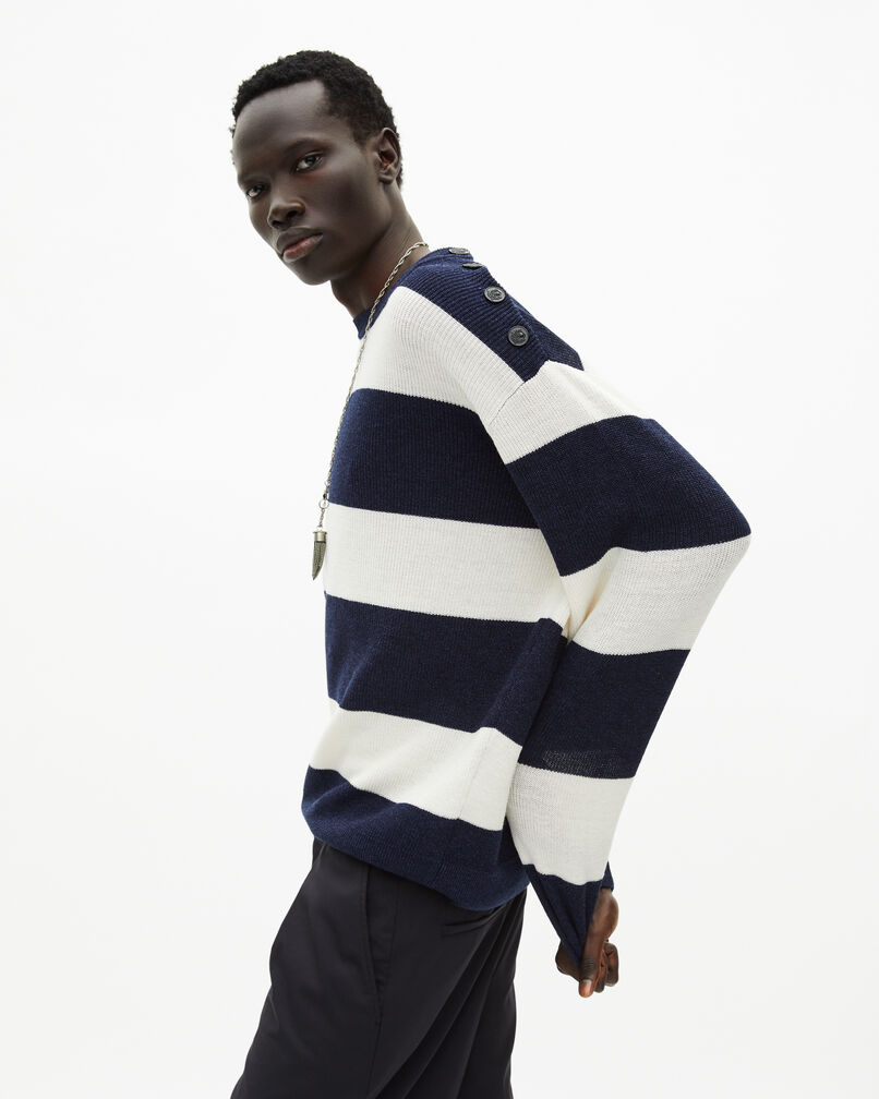 The Kooples MEN ECRU NAVY navy striped wool and linen sweater