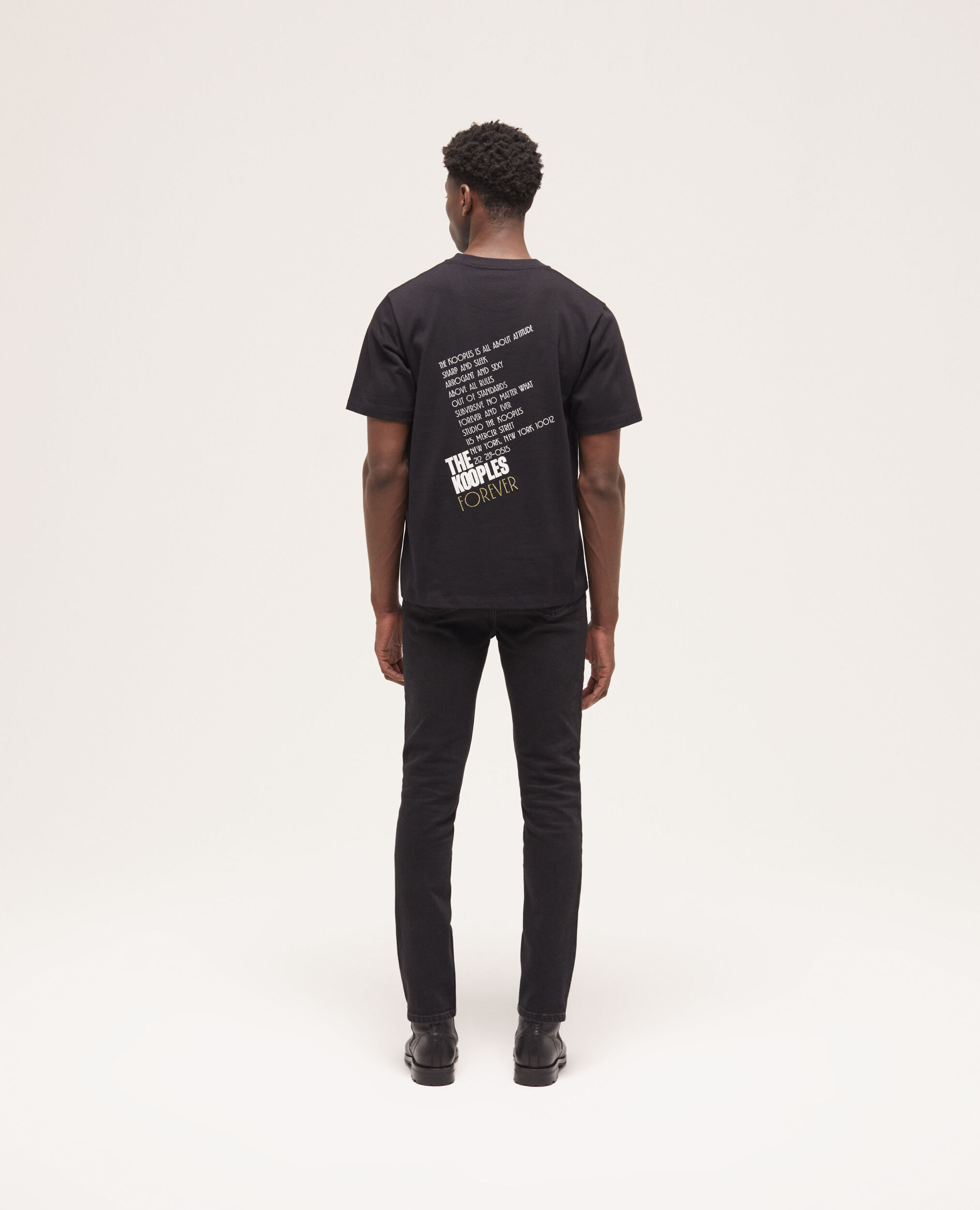 Schwarzes T-Shirt Herren mit Siebdruck, BLACK-ANTIC GOLD, hi-res image number null