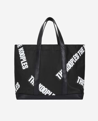 The Kooples WOMEN BLACK large black tote bag with tape logo