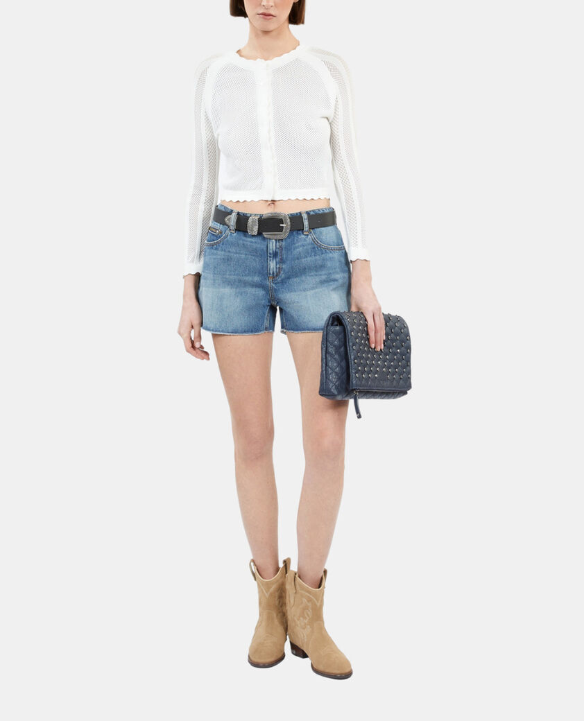 The Kooples FEMME WHITE cardigan court en maille ajourée blanc