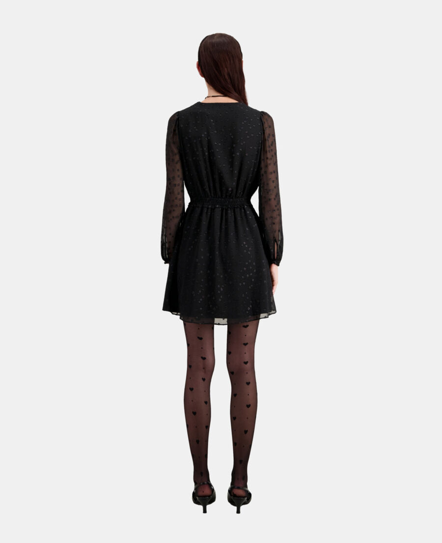 short black dress with silver polka dots