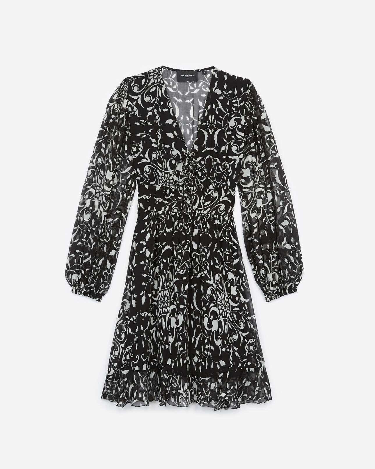 The Kooples WOMEN BLACK short formal dress with motif and lacing