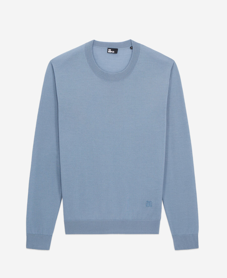 pull bleu en laine mérinos
