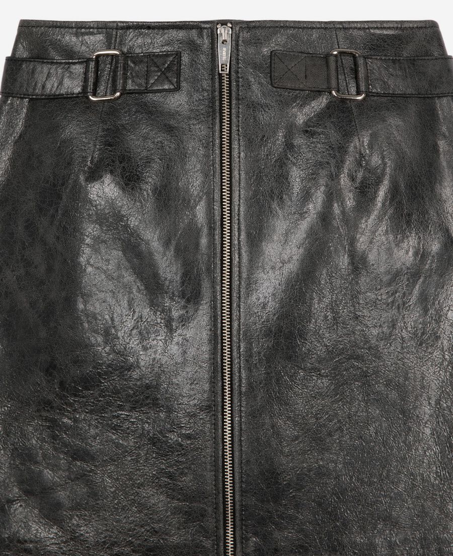 The Kooples F BLACK STONE black leather zipped short skirt
