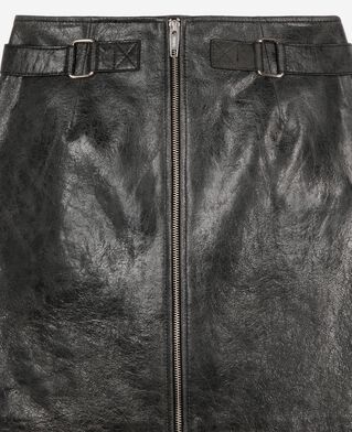 The Kooples WOMEN BLACK STONE black leather zipped short skirt