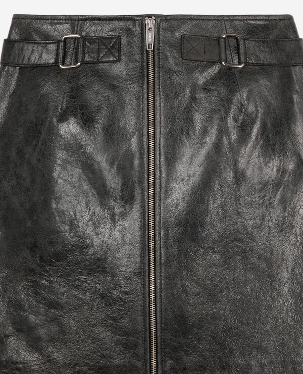 The Kooples WOMEN BLACK STONE black leather zipped short skirt