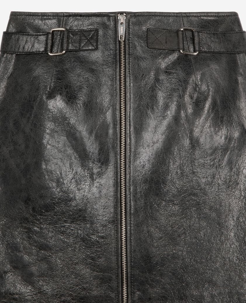 The Kooples WOMEN BLACK STONE black leather zipped short skirt