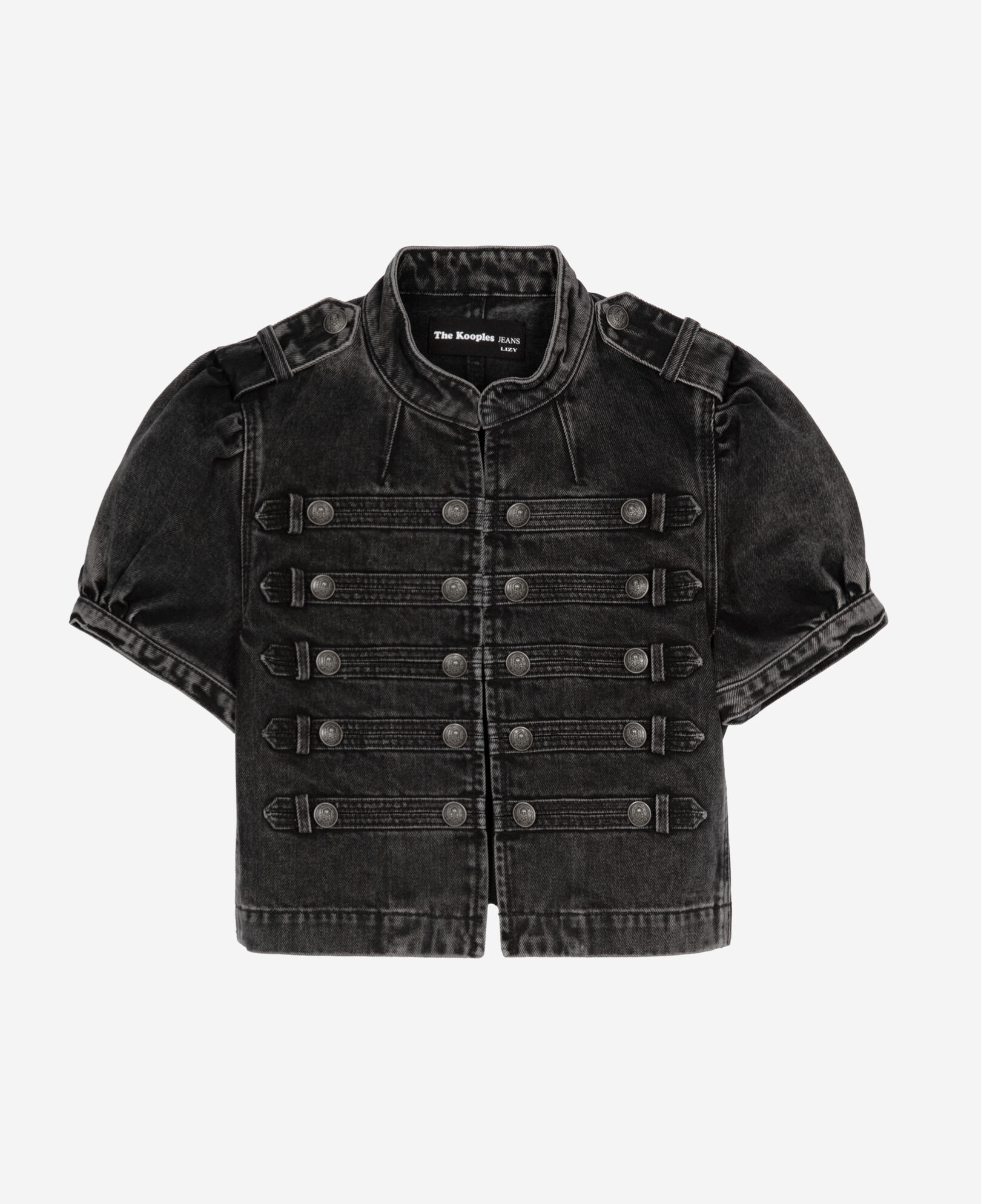 The Kooples WOMEN BLACK WASHED grey denim officer style jacket