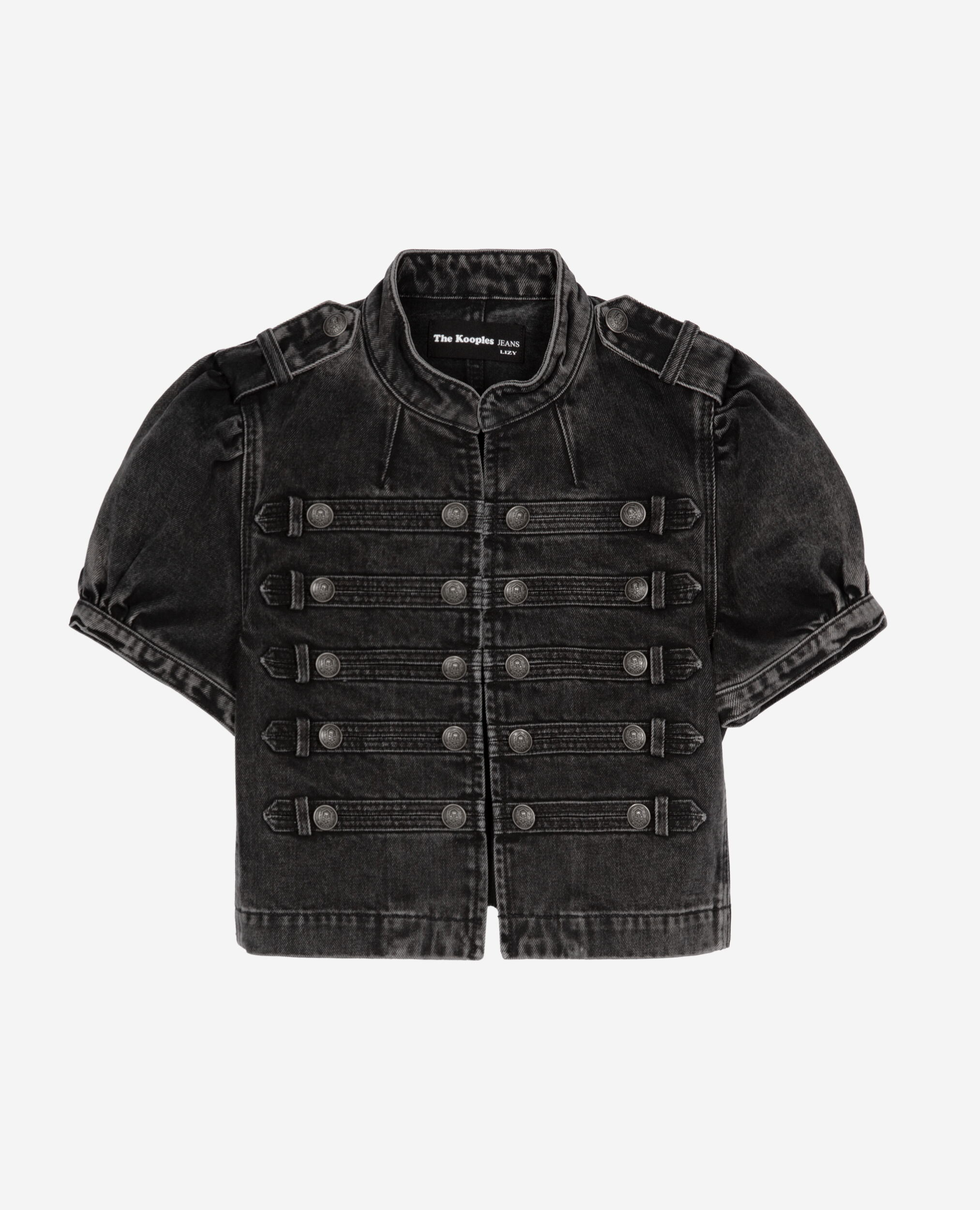 Grey denim officer style jacket, BLACK WASHED, hi-res image number null