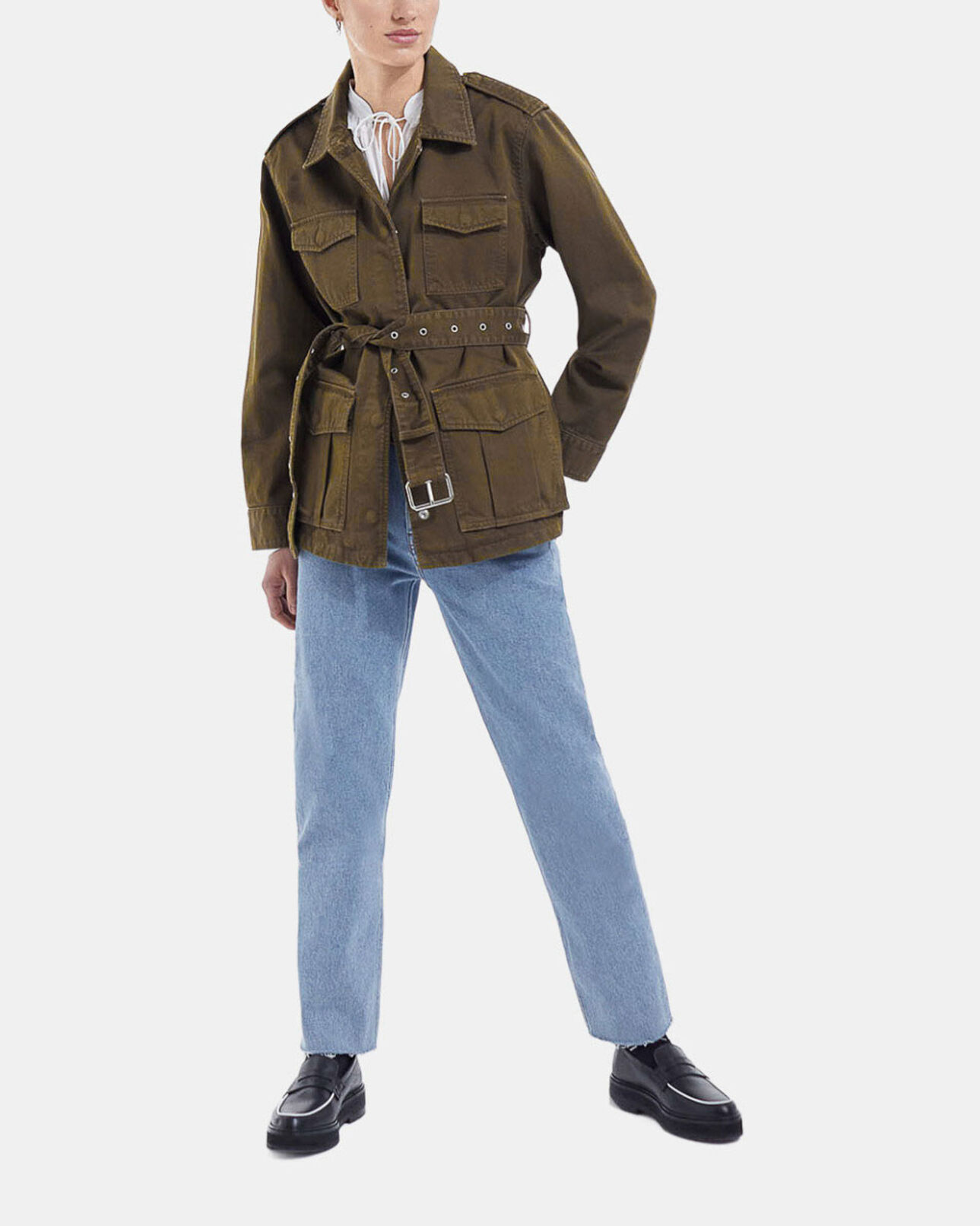 The Kooples FEMME KAKI veste en jean ceinturée kaki