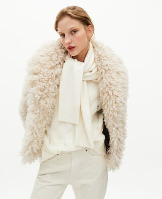 The Kooples DAMEN ECRU kurzer mantel in ecru mit pelzeffekt