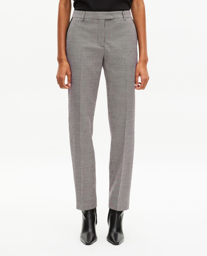 The Kooples FEMME BLACK GREY pantalon tailleur ajusté en pied de poule noir et blanc