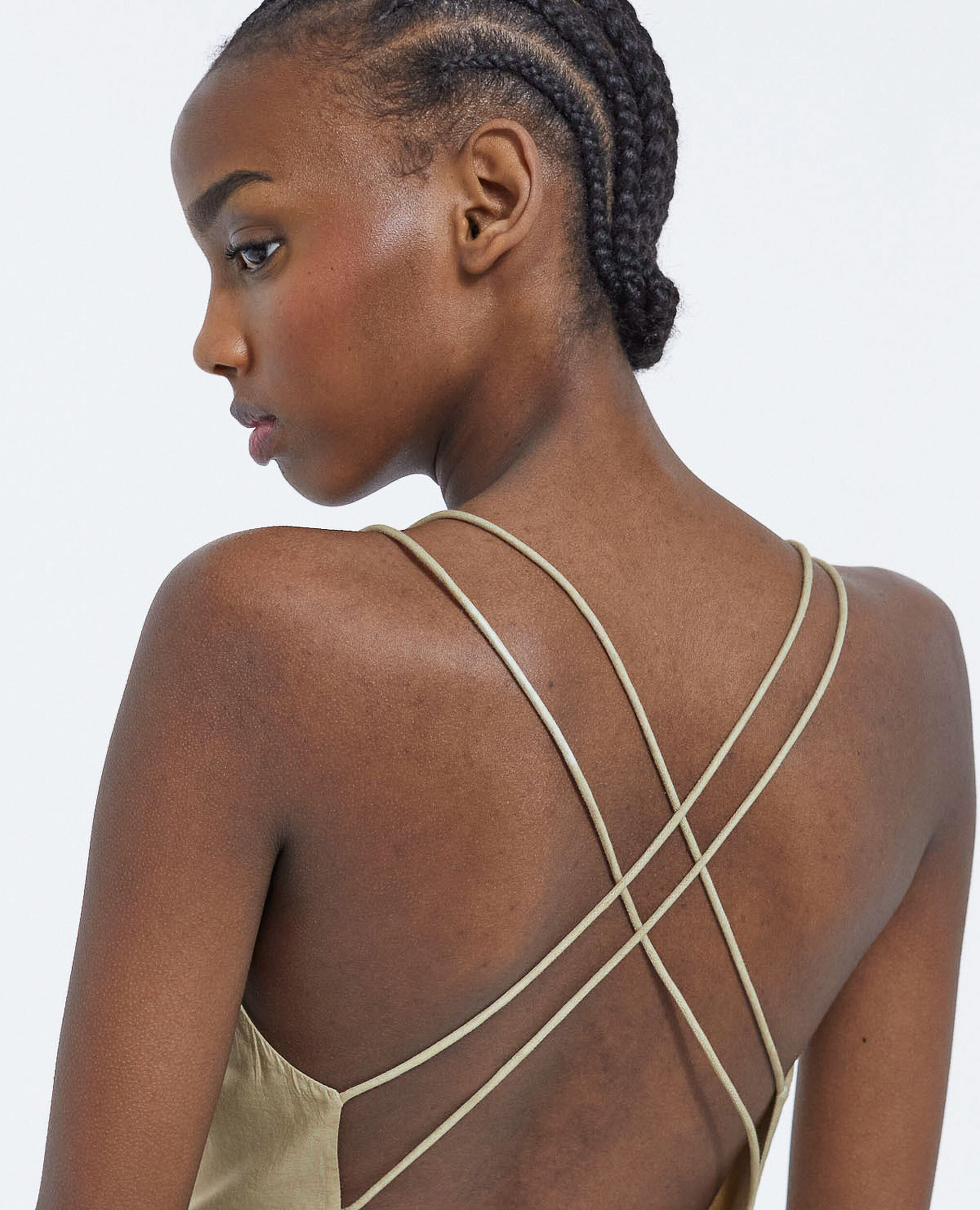 Long gradient khaki sleeveless dress with knot back, KAKI, hi-res image number null