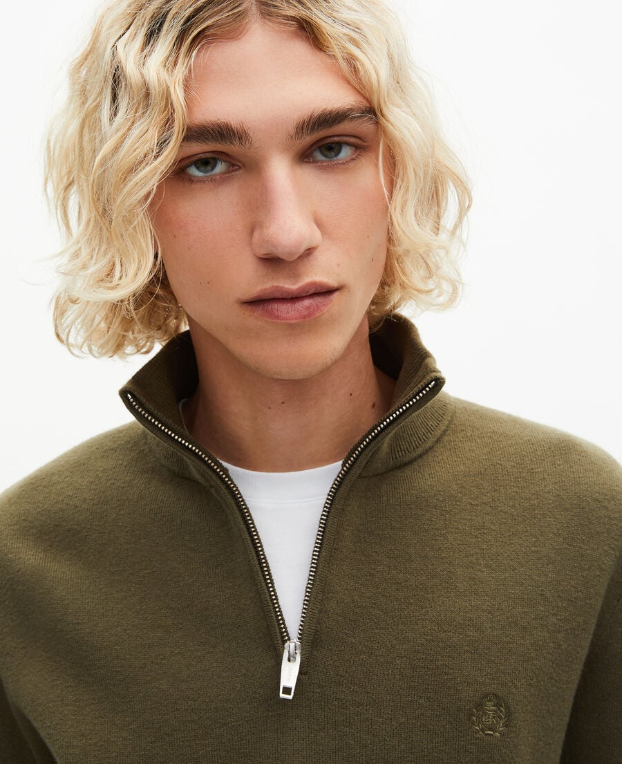 The Kooples MEN KAKI khaki double-sided wool crew neck sweater