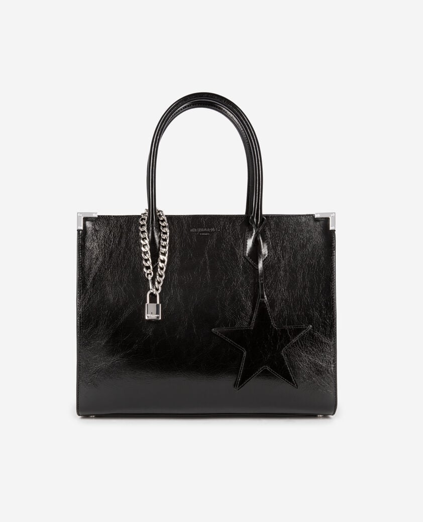 The Kooples FEMME BLACK sac cabas ming l en cuir craquelé noir