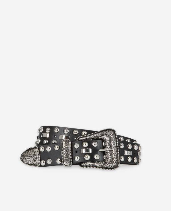 black leather belt with studs
