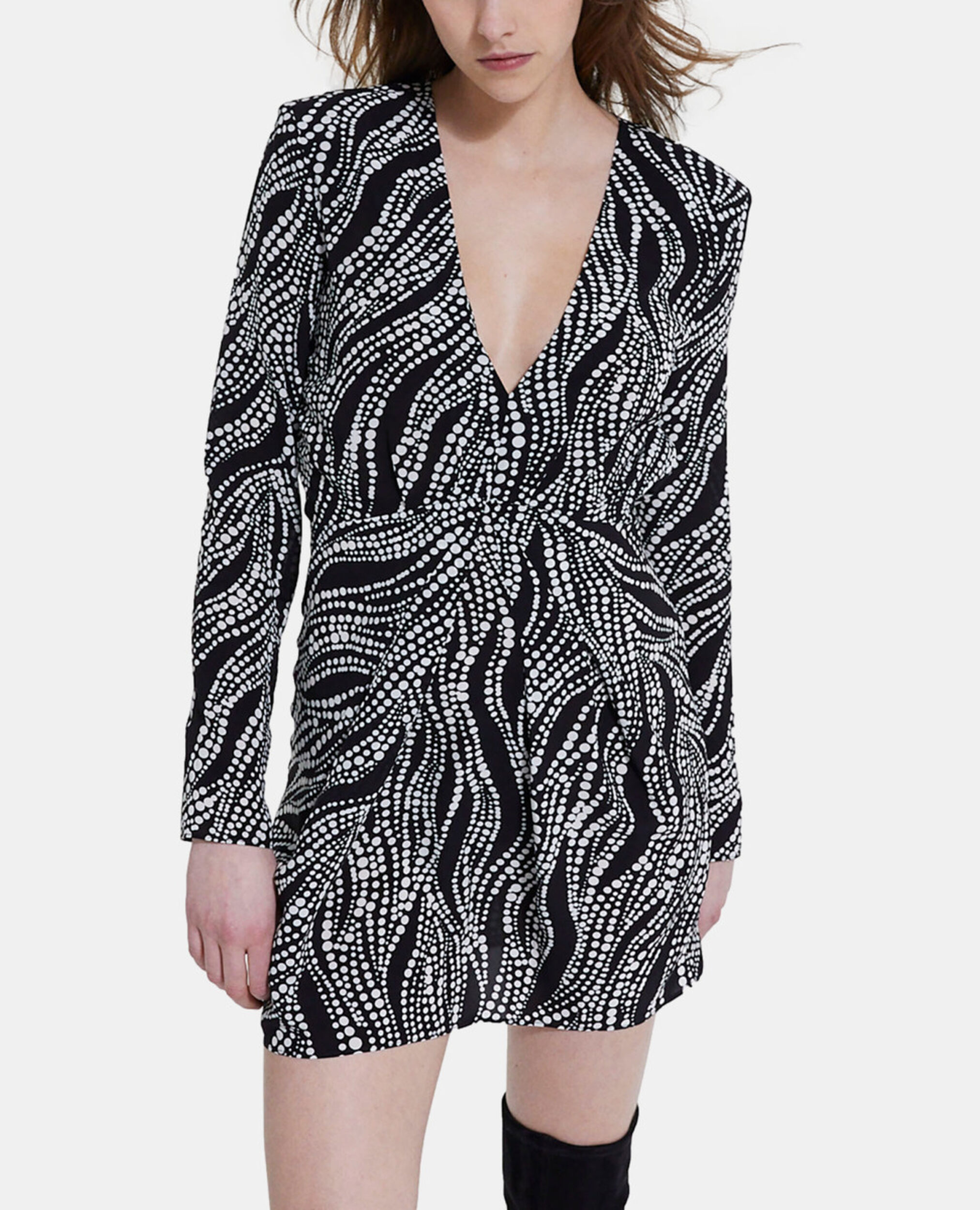 Kurzes Kleid mit Print, BLACK WHITE, hi-res image number null