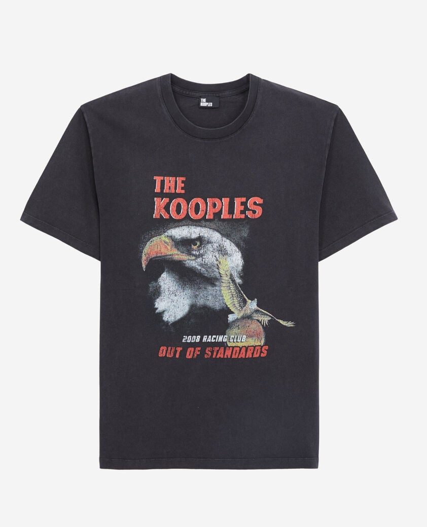 The Kooples HERREN BLACK WASHED schwarzes t-shirt mit „eagle“-siebdruck