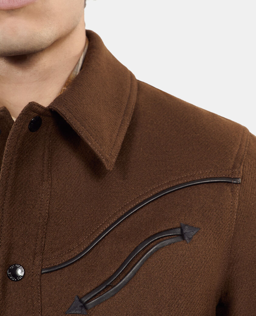 The Kooples MEN BROWN brown flannel overshirt-style jacket