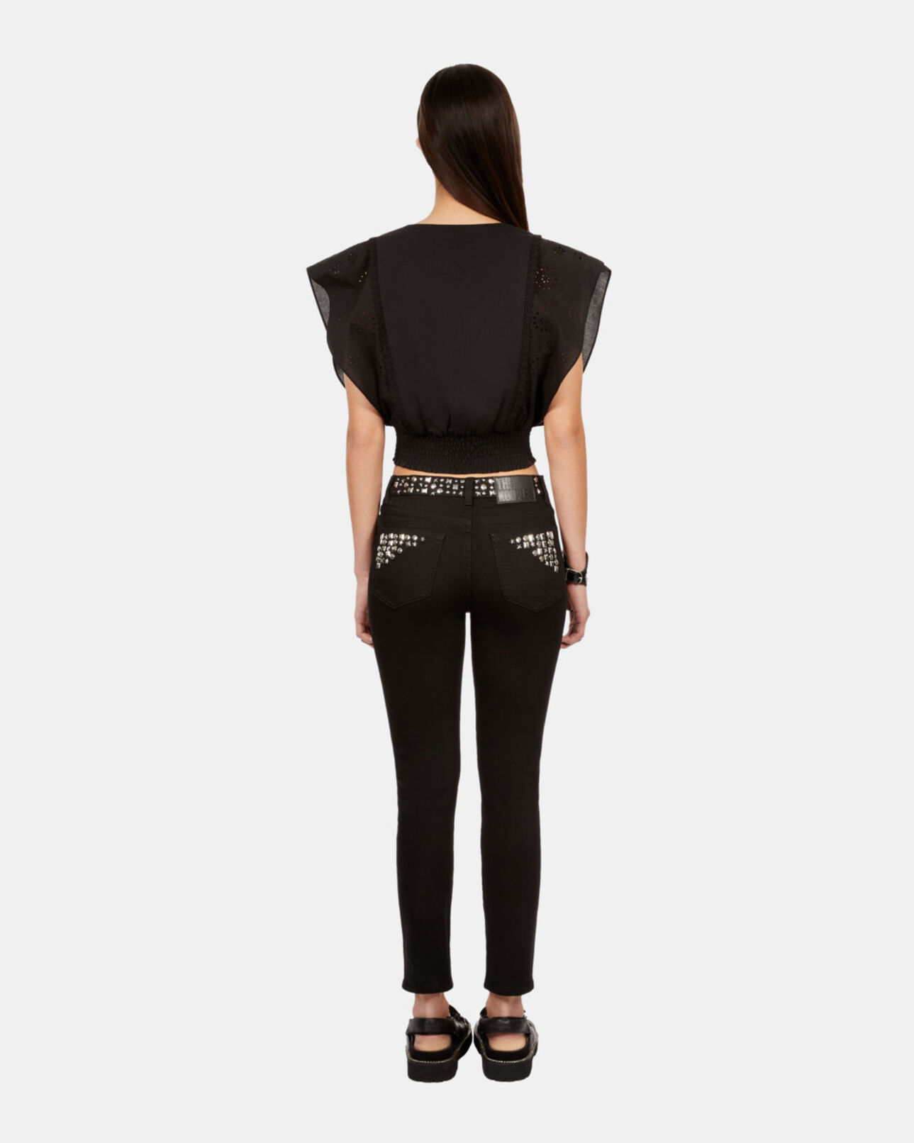 The Kooples WOMEN BLACK black short top in english embroidery