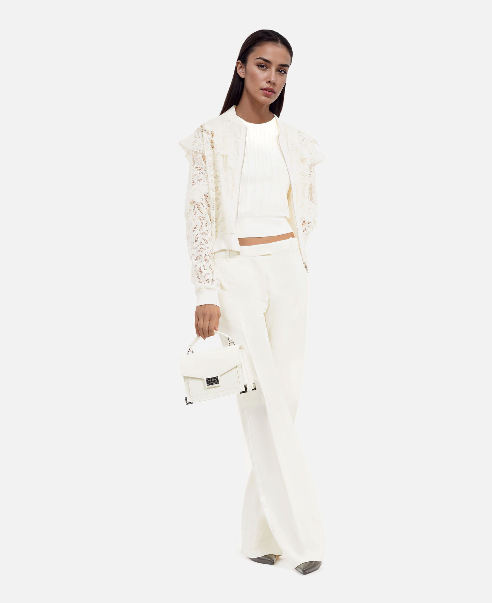The Kooples FEMME ECRU veste à volants en dentelle écrue