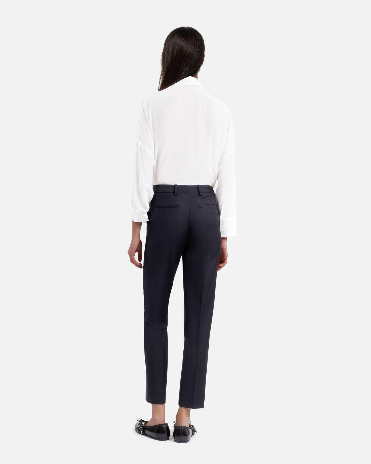 The Kooples WOMEN NAVY navy blue wool tailored trousers with a slim fit