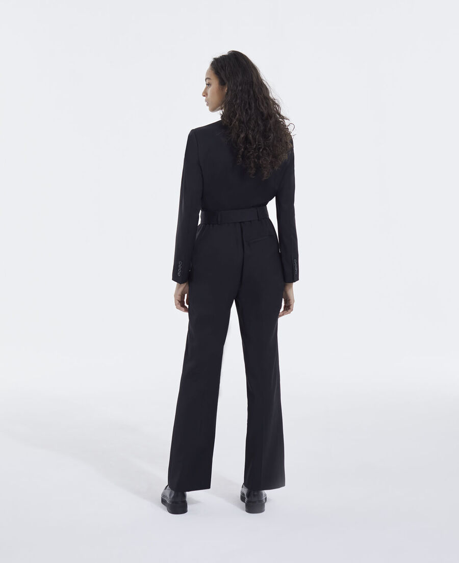 tailored-cut black wool jumpsuit