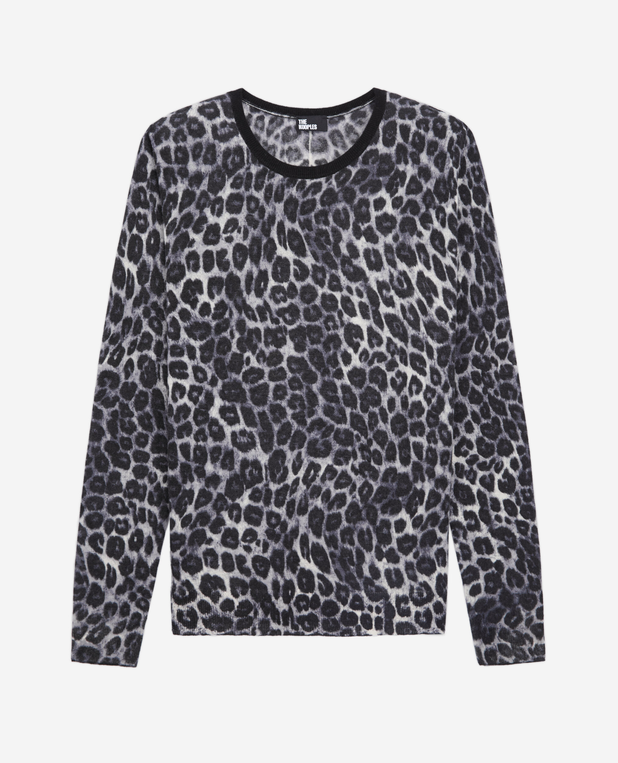 Printed cashmere sweater, BLACK WHITE LEOPARD, hi-res image number null