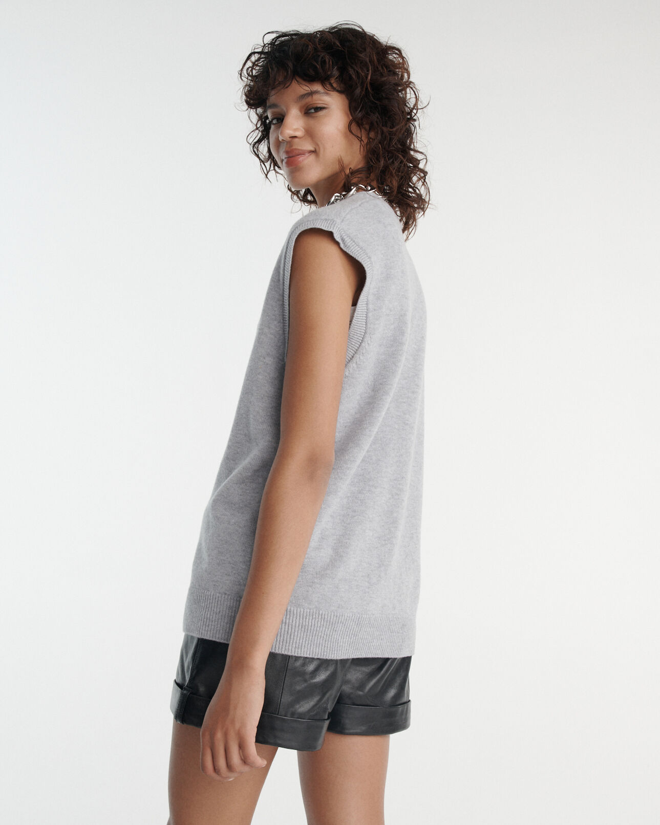 The Kooples WOMEN GREY MELANGE gray wool cardigan with jewel buttons