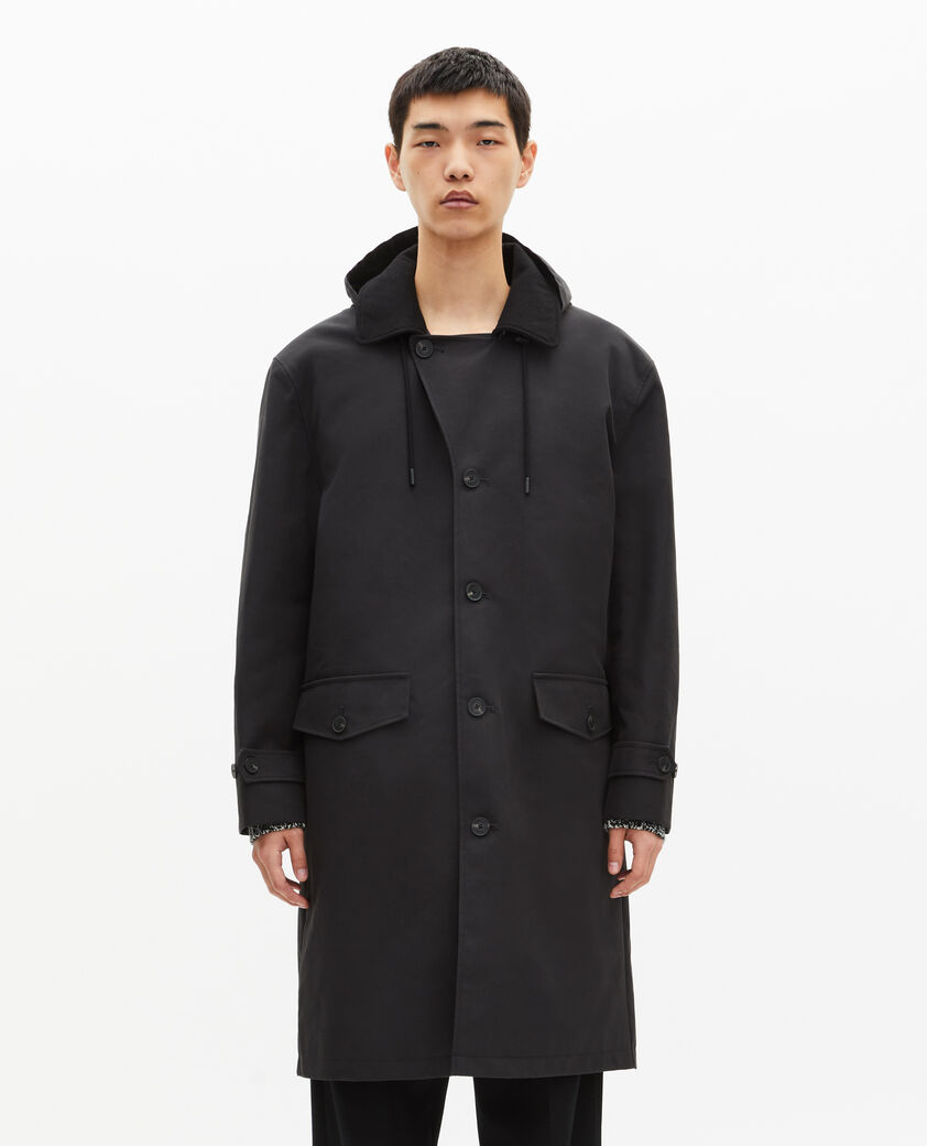 The Kooples HOMME BLACK parka &agrave; traitement d&eacute;perlant type trench &agrave; capuche noire