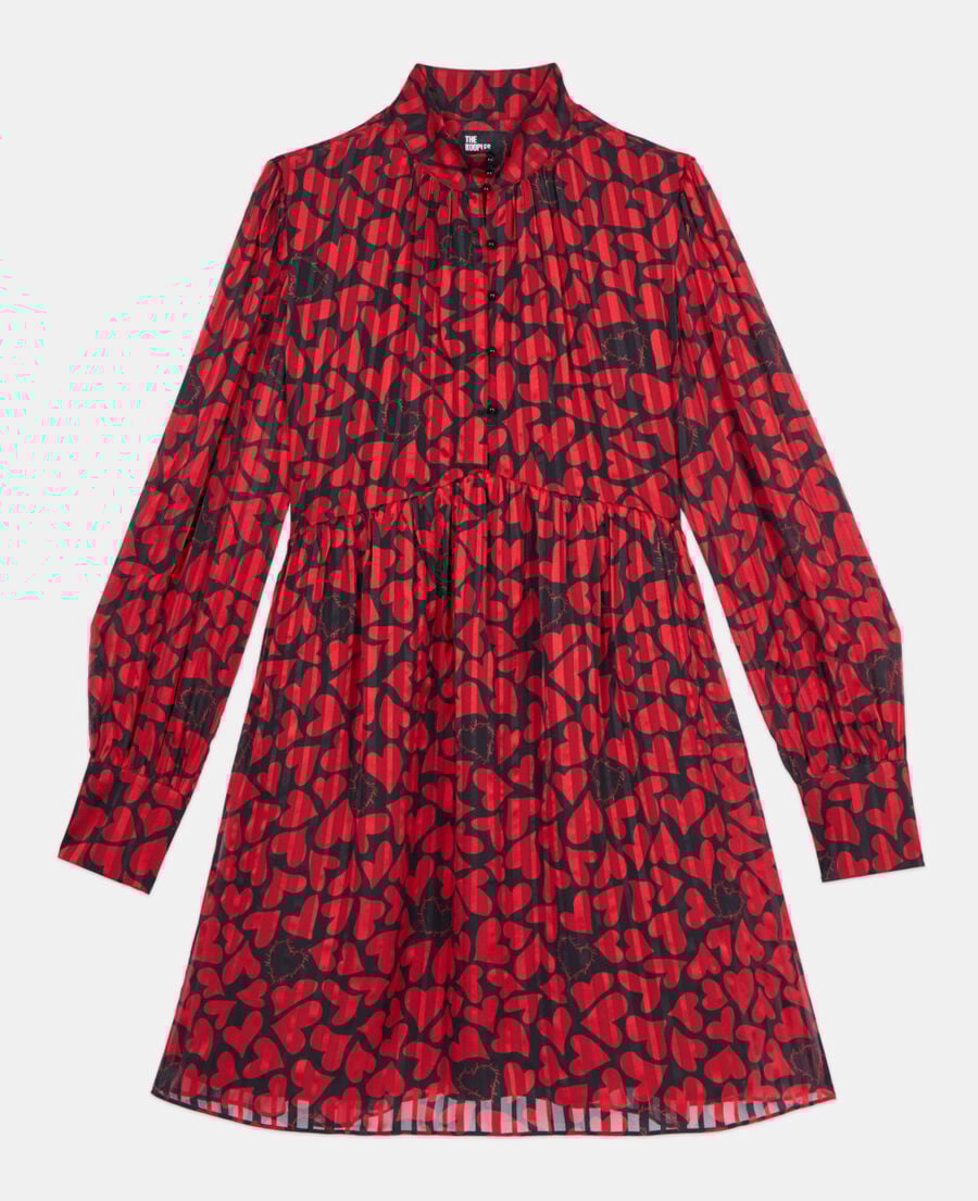 The Kooples FEMME BLACK - RED robe courte plissée imprimé cœurs