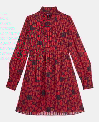 The Kooples FEMME BLACK - RED robe courte plissée imprimé cœurs