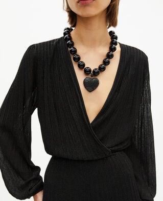 The Kooples DAMEN BLACK/BLACK SHINY langes, plissiertes kleid aus schwarzem lurex