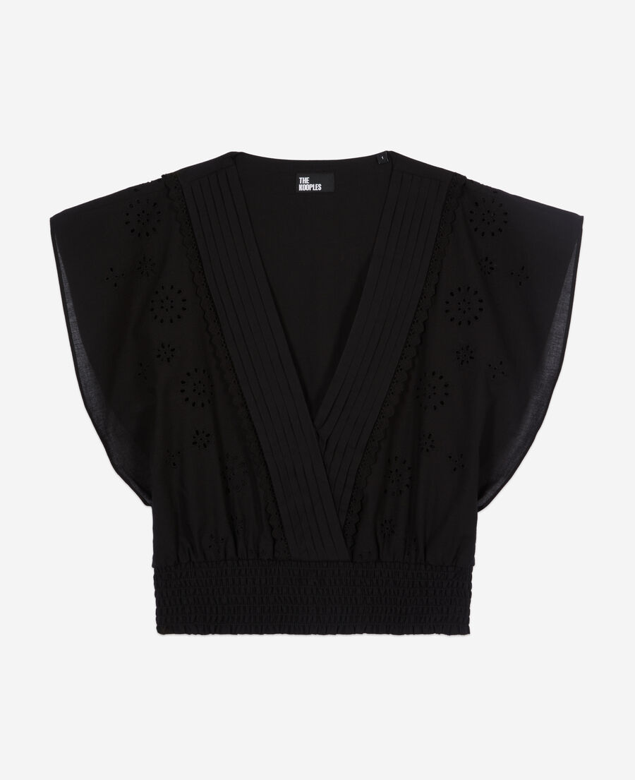 The Kooples F BLACK black short top in english embroidery