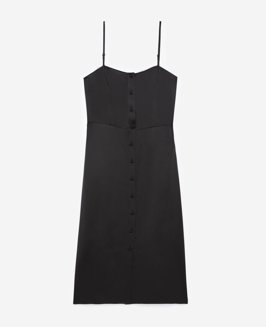long buttoned sleeveless black dress