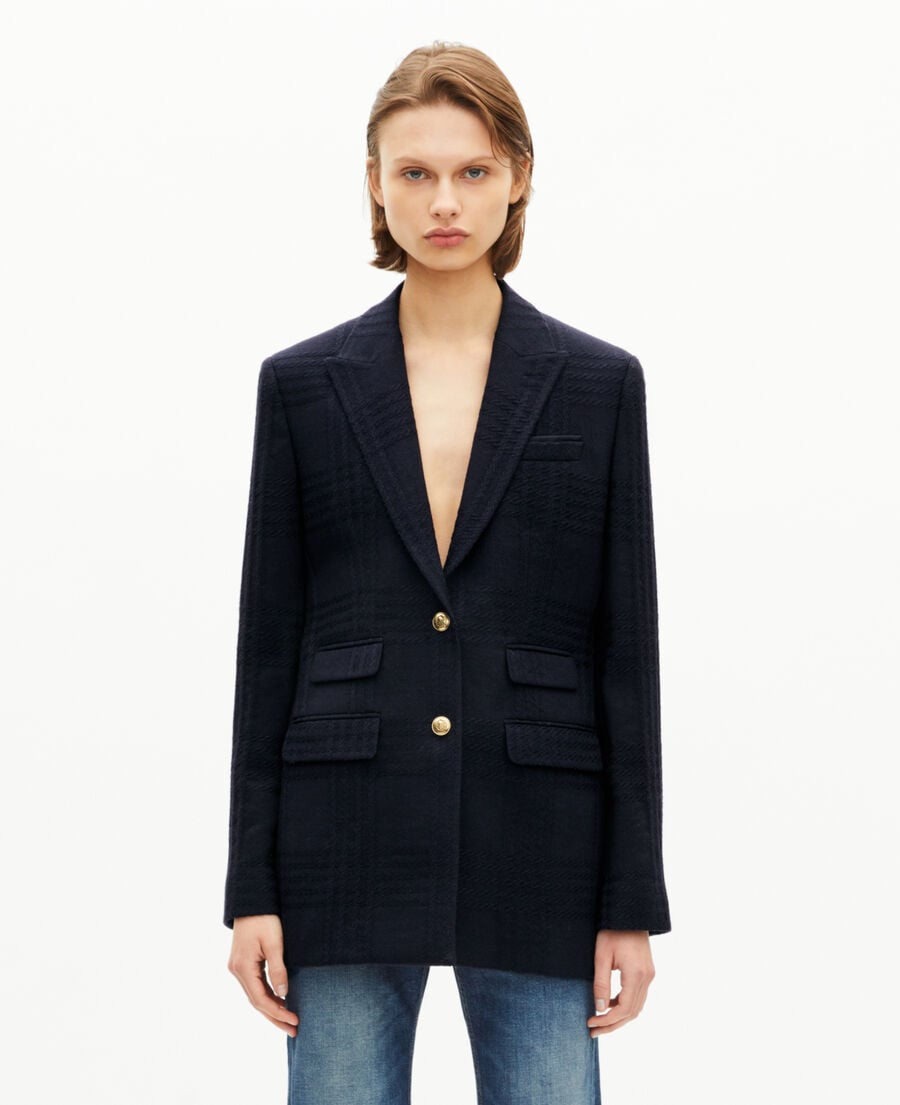 The Kooples FEMME NAVY veste en tweed en laine marine