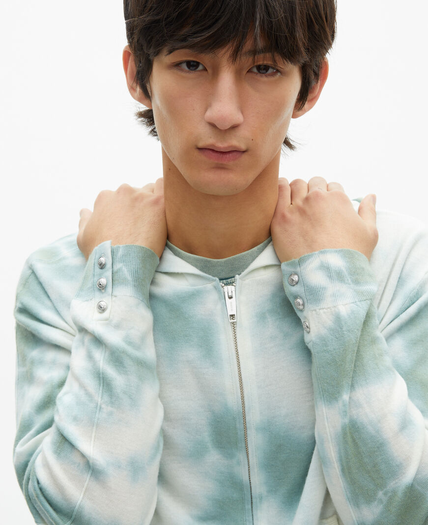 The Kooples MEN KAKI / WHITE merino wool tie and dye khaki cardigan
