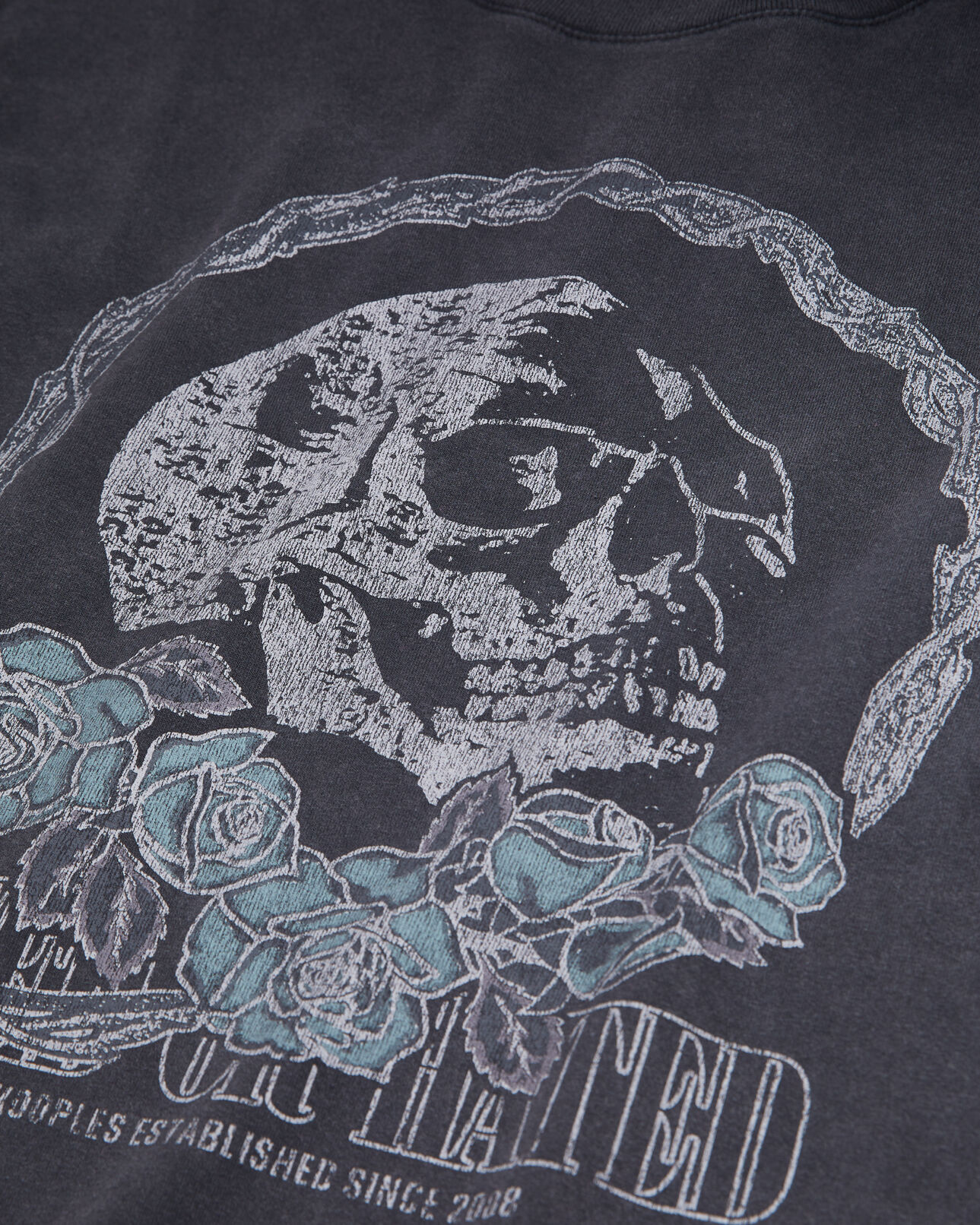 The Kooples FEMME BLACK WASHED t-shirt noir avec sérigraphie vintage skull