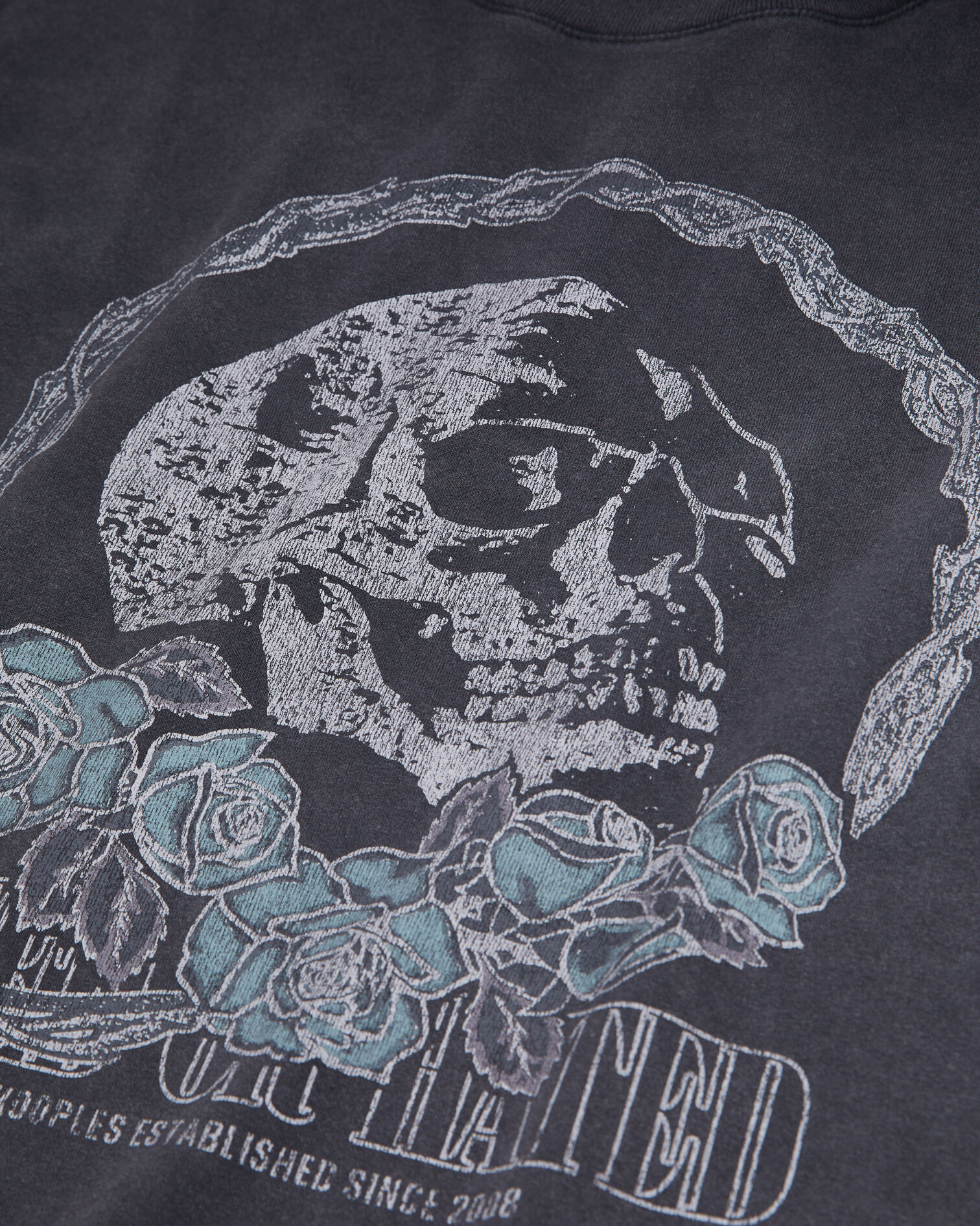 T-shirt noir avec sérigraphie Vintage skull, BLACK WASHED, hi-res image number null