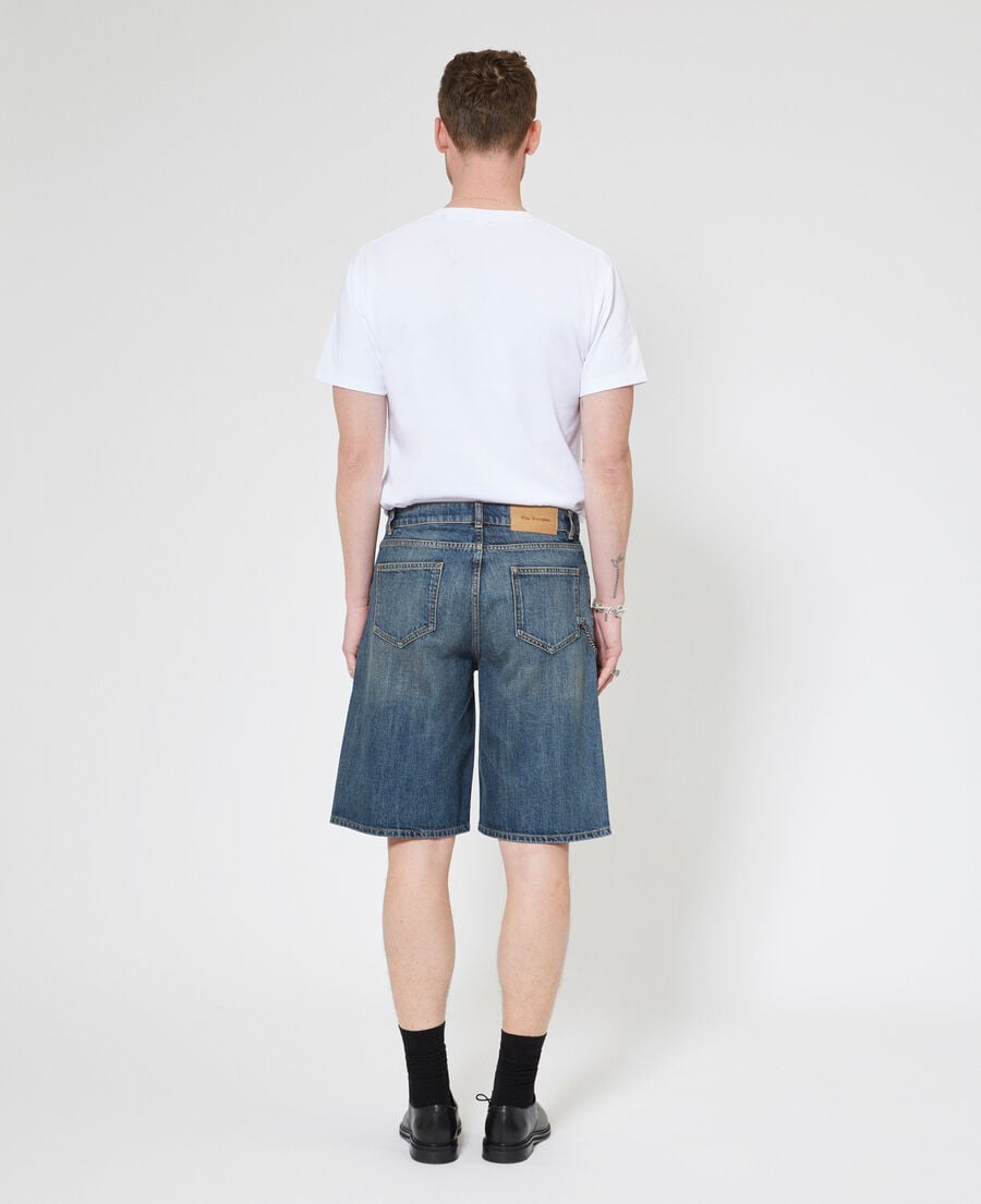 The Kooples MEN MEDIUM BLUE denim shorts with blue chain